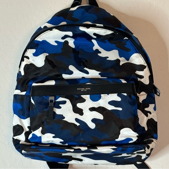 NWT Michael Kors Kent Cobalt White Backpack Army Camouflage Nylon - Picture 4 of 10